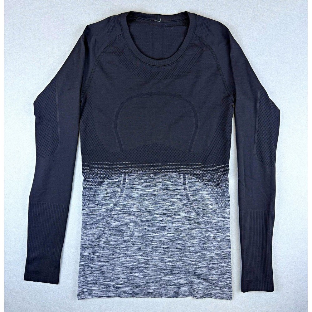Lululemon Swiftly Tech Long Sleeve Shirt Womens 6 Black Gray Ombre Thumbholes